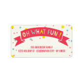 Oh Welk Fun Banner Confetti Stippen Holiday Adres Etiket (Voorkant)