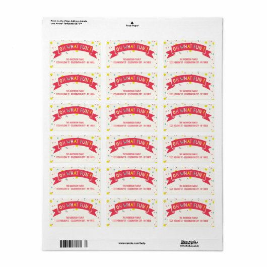 Oh Welk Fun Banner Confetti Stippen Holiday Adres Etiket (Full Sheet)