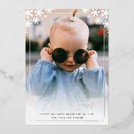Oh welke Fun Silver Snowflake Verticale Foto Folie Feestdagenkaart