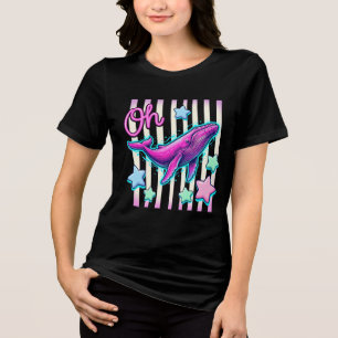 Oh Whale Retro Kust Grafische T-shirt met Roze Wal