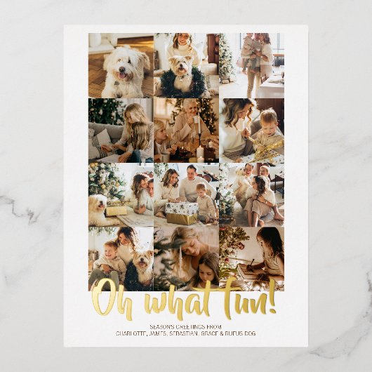 Oh What Fun 12 Foto Kerstmis Folie Feestdagen Briefkaart (Voorkant)