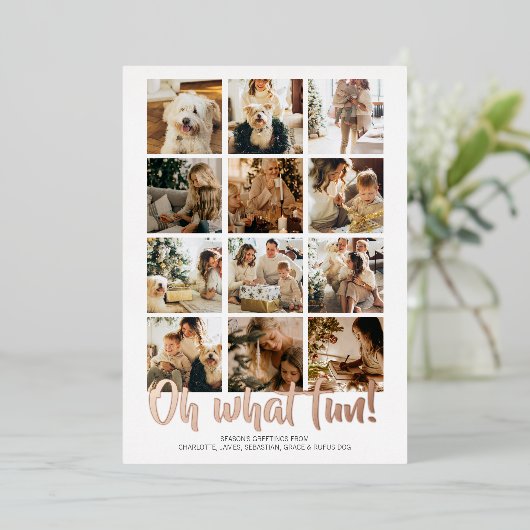 Oh What Fun 12 Photo Kerstfeestay Sason Folie Feestdagenkaart (Staand Voorkant)