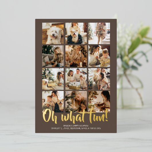 Oh What Fun 12 Photo Kerstfeestay Sason Folie Feestdagenkaart (Staand Voorkant)