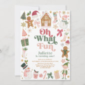 Oh What Fun! 1st Birthday Christmas Invitation Kaart (Voorkant)
