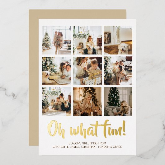 Oh What Fun 9 Photo Kerstfeestay Season Folie Feestdagenkaart (Voorkant / Achterkant)