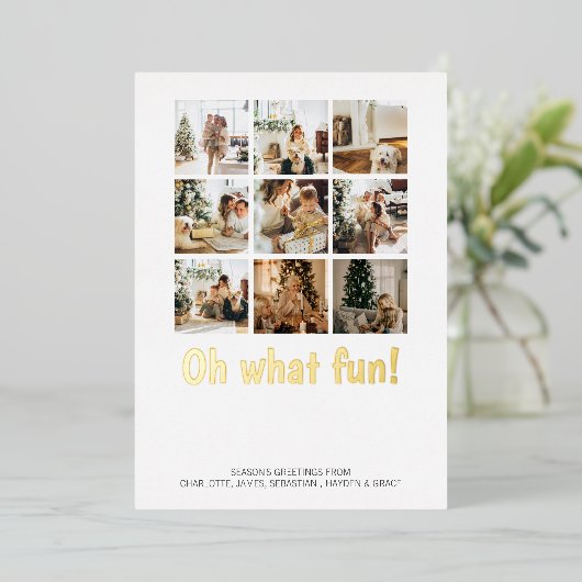 Oh What Fun 9 Photo Kerstfeestay Season Folie Feestdagenkaart (Staand Voorkant)