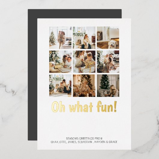 Oh What Fun 9 Photo Kerstfeestay Season Folie Feestdagenkaart (Voorkant / Achterkant)
