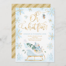 Oh What Fun Blue & Gold Winter Sleigh Birthday