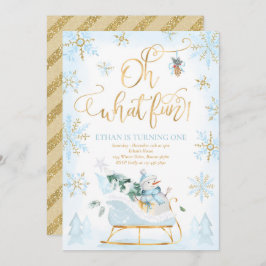 Oh What Fun Blue & Gold Winter Sleigh Birthday Kaart