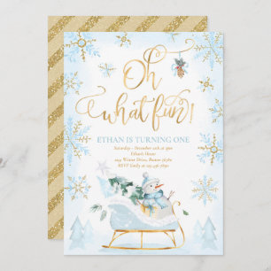 Oh What Fun Blue & Gold Winter Sleigh Birthday Kaart