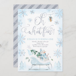 Oh What Fun Blue & Silver Winter Sleigh Birthday Kaart