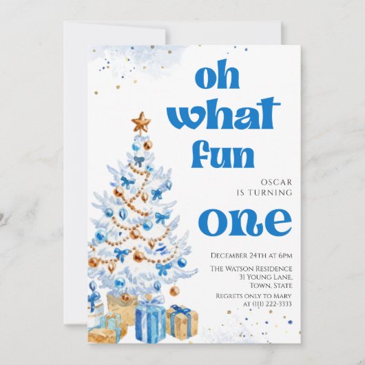 Oh what fun Blue tree christmas birthday Kaart (Voorkant)