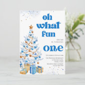 Oh what fun Blue tree christmas birthday Kaart (Staand voorkant)