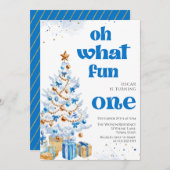 Oh what fun Blue tree christmas birthday Kaart (Voorkant / Achterkant)