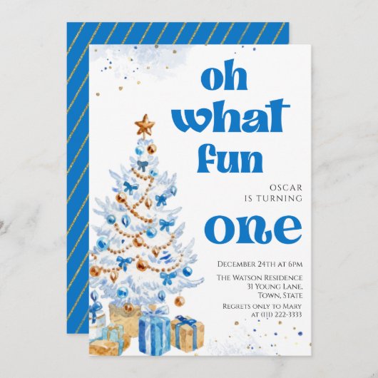Oh what fun Blue tree christmas birthday  Kaart (Voorkant / Achterkant)