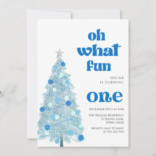 Oh what fun Blue tree christmas Boy birthday  Kaart (Voorkant)