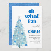 Oh what fun Blue tree christmas Boy birthday  Kaart (Voorkant / Achterkant)