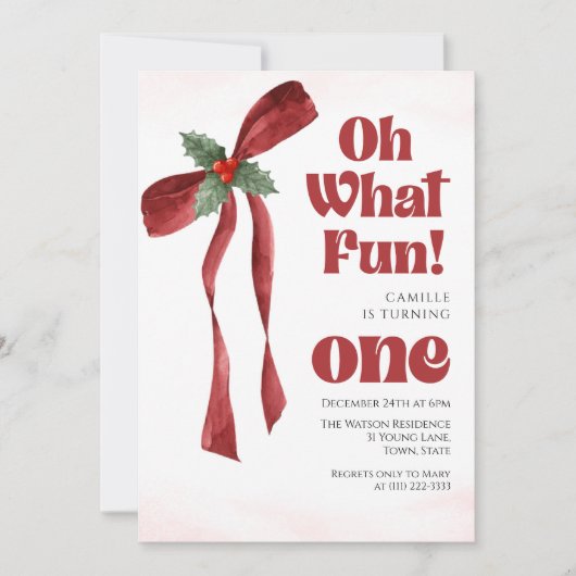 Oh what fun Bow christmas girl birthday  Kaart (Voorkant)