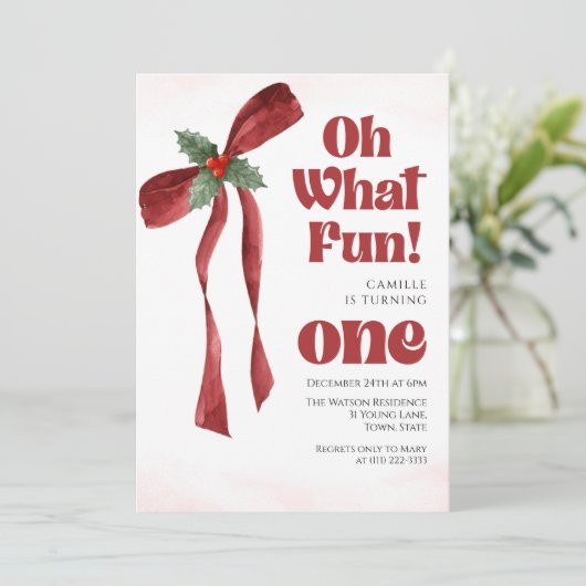 Oh what fun Bow christmas girl birthday  Kaart (Staand voorkant)