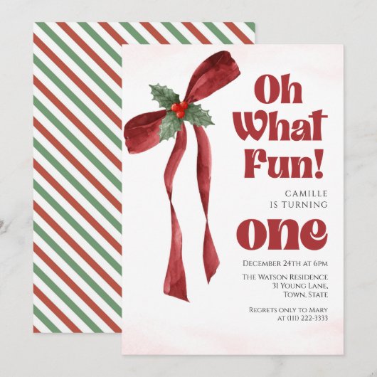 Oh what fun Bow christmas girl birthday  Kaart (Voorkant / Achterkant)