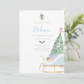 Oh What Fun Boy Winter Sleigh 1st Birthday Party Kaart (Staand voorkant)