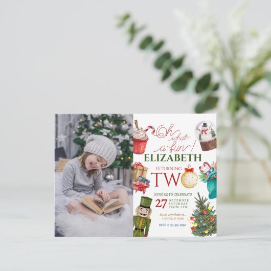 Oh What Fun Christmas 2nd Birthday Photo Briefkaart (Staand voorkant)