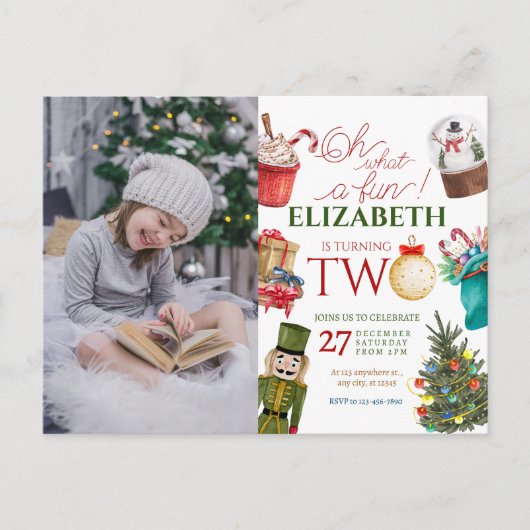 Oh What Fun Christmas 2nd Birthday Photo Briefkaart (Voorkant)