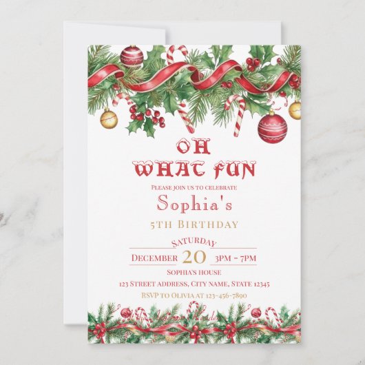 Oh What Fun Christmas Birthday Invitation Kaart (Voorkant)