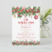Oh What Fun Christmas Birthday Invitation Kaart (Staand voorkant)