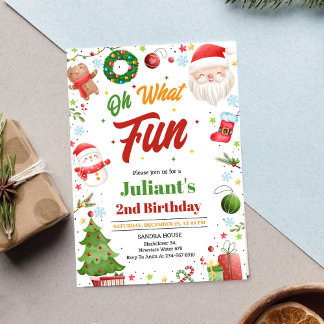 Oh What Fun Christmas Birthday Invitation Kaart