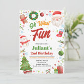 Oh What Fun Christmas Birthday Invitation Kaart (Staand voorkant)