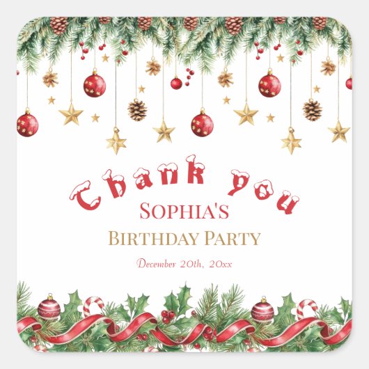 Oh What Fun Christmas Birthday Invitation Vierkante Sticker (Voorkant)