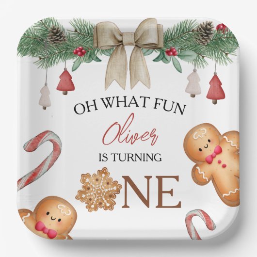 Oh What Fun Christmas Cookies 1st Birthday Papieren Bordje (Voorkant)