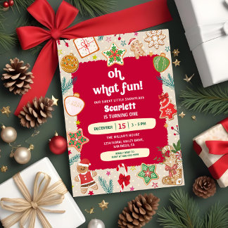 Oh What Fun Christmas Cookies 1st Birthday Party Kaart