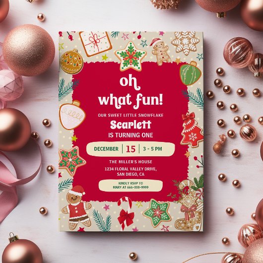 Oh What Fun Christmas Cookies 1st Birthday Party Kaart