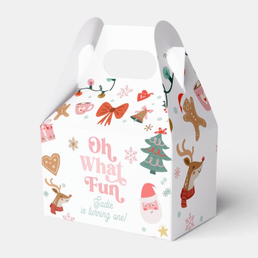Oh What Fun Christmas Party Girl 1st Birthday  Bedankdoosjes (Achterkant)