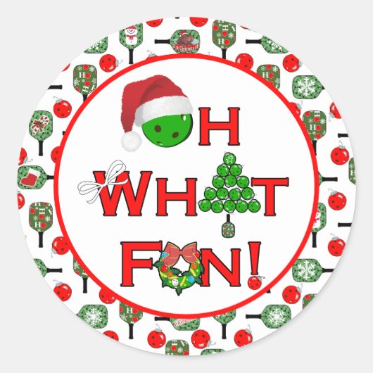 Oh What Fun Christmas Pickleball Paddles Ronde Sticker (Voorkant)
