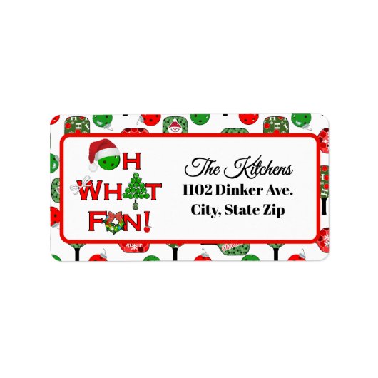Oh What Fun Christmas Pickleball Party Holiday Etiket (Voorkant)