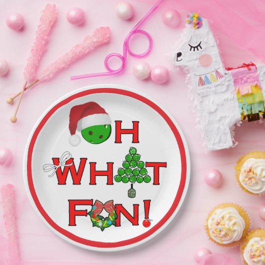 Oh What Fun Christmas Pickleball Party Supplies Papieren Bordje (Feest)