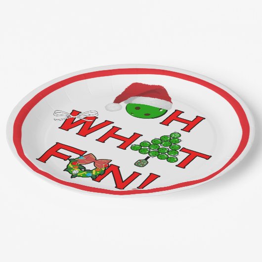 Oh What Fun Christmas Pickleball Party Supplies Papieren Bordje (Gekanteld)