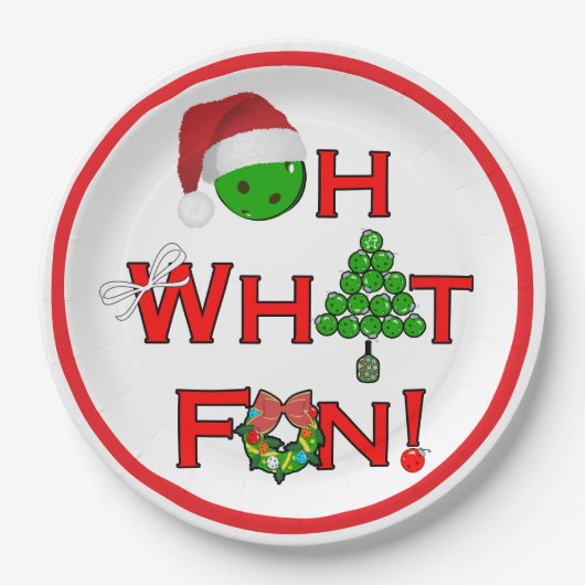 Oh What Fun Christmas Pickleball Party Supplies Papieren Bordje (Voorkant)