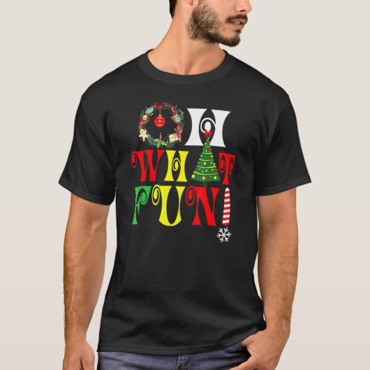 Oh What Fun Christmas Tree Santa Hat Xmas Men Wome T-shirt (Voorkant)