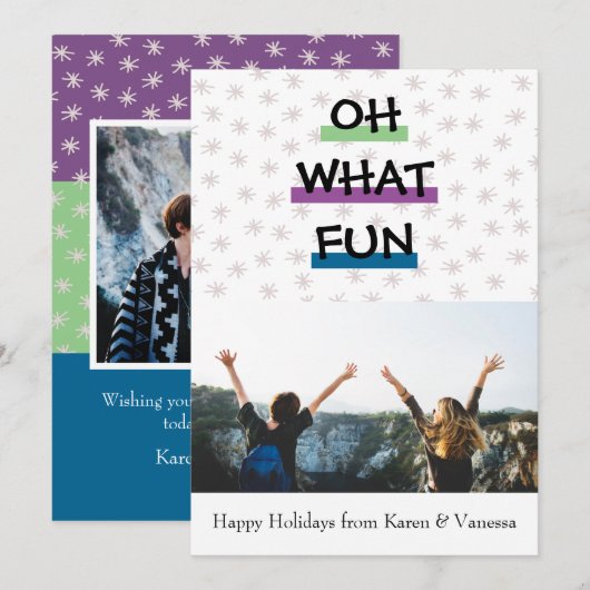 Oh What Fun Color Block kerstfoto Feestdagenkaart (Voorkant / Achterkant)