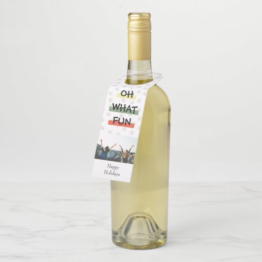 Oh What Fun Colour Block kerstfoto Bottle Label (Schuin)