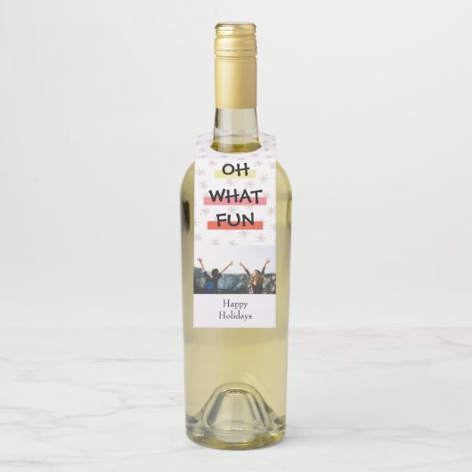 Oh What Fun Colour Block kerstfoto Bottle Label (Op fles)