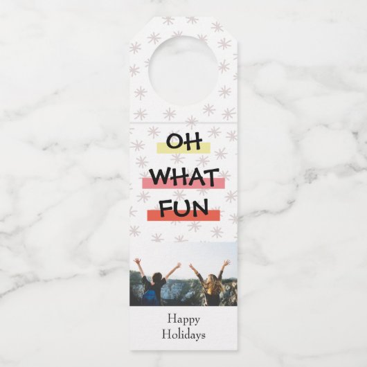 Oh What Fun Colour Block kerstfoto Bottle Label (Voorkant)