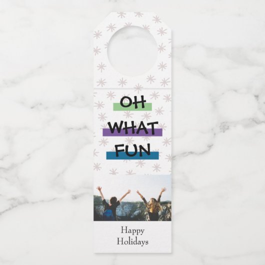Oh What Fun Colour Block kerstfoto Bottle Label (Voorkant)