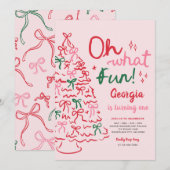 Oh What Fun Coquette Bow Christmas Tree Birthday Kaart (Voorkant / Achterkant)