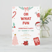 Oh What Fun Cute Kids Christmas Party Invitations Kaart (Staand voorkant)