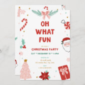 Oh What Fun Cute Kids Christmas Party Invitations Kaart (Voorkant / Achterkant)